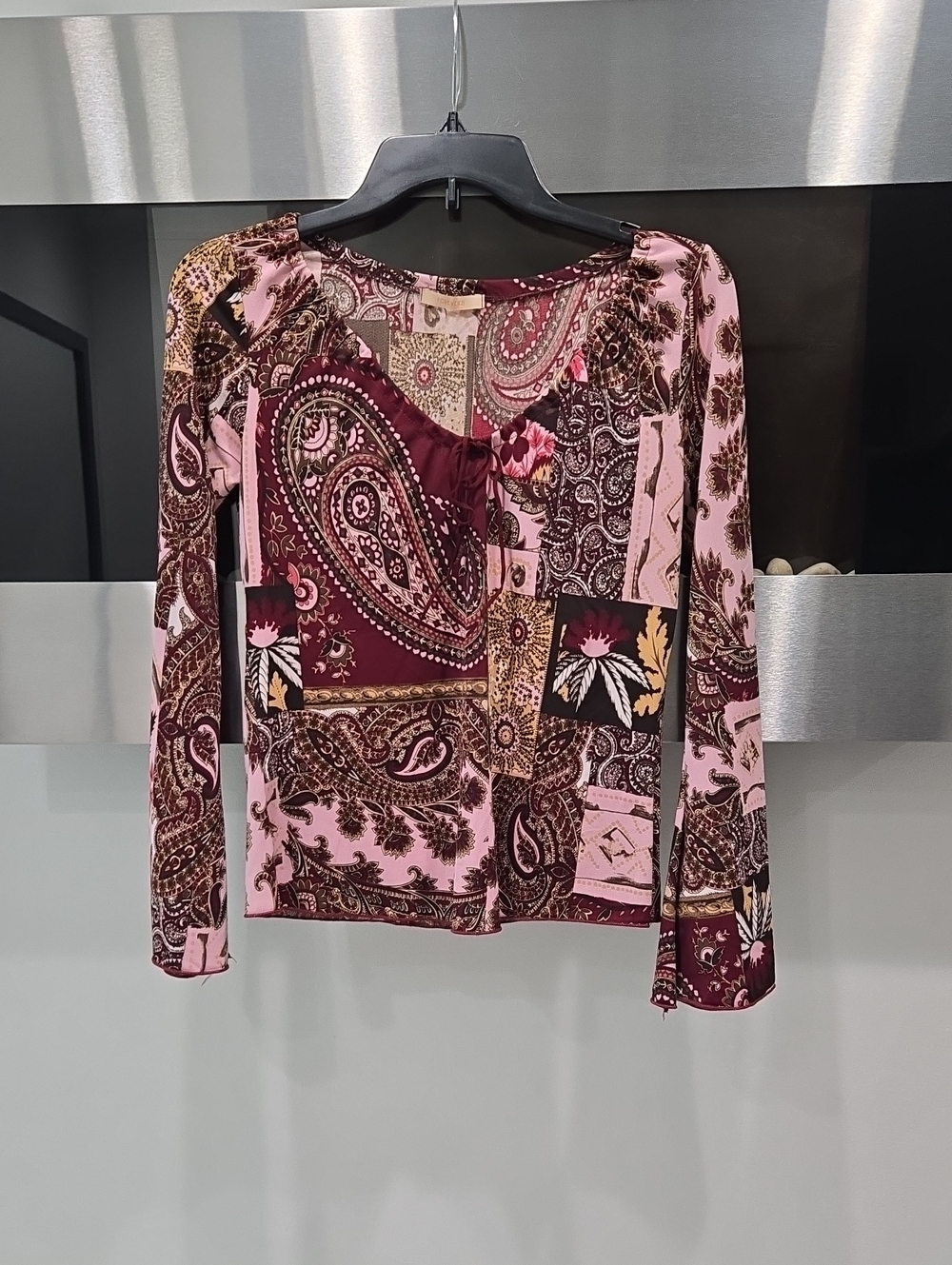 Forever 21 Pink and Burgundy Paisley Patchwork Blouse